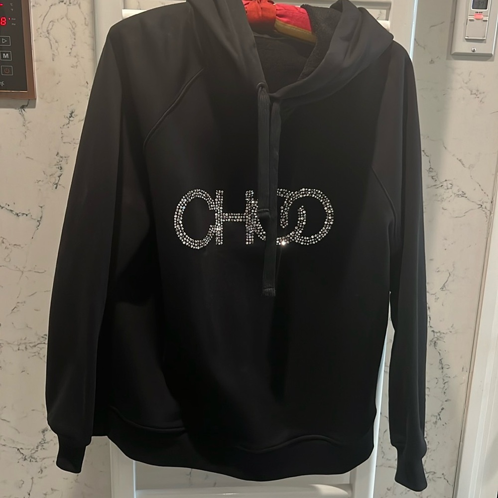 NWOT black Jimmy Choo Hoodie Logo crystals